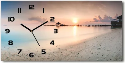 Produktbild von Wanduhr aus Glas – 60x30 cm - Glasbild - Glasuhr - Gehärtetes Glas - schwarze-zeiger - Malediven Strand