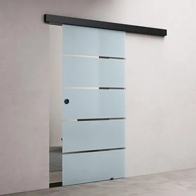 Immagine prodotto di doporro Porta Scorrevole in Vetro Temperato 8 mm Opaco a Strisce, Trasparente, con Binario in Alluminio Finitura Nera, 90x205 cm Amalfi11