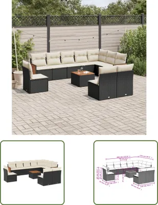 Produktbild von The Living Store 11-tlg. Garten-Sofagarnitur mit Kissen Schwarz Poly Rattan