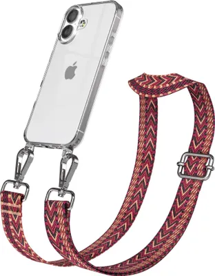 Produktbild von EAZY CASE Handykette - Verstellbarer Trageriemen kompatibel mit Apple iPhone 17, Handykordel mit transparenter Silikon-Hülle, Band in Rot