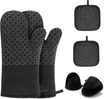 Produktbild von Set mit 6 hitzebeständigen Silikon-Ofenhandschuhen (bis 300 °C), rutschfest, für Backofen, Grill und Grillrost