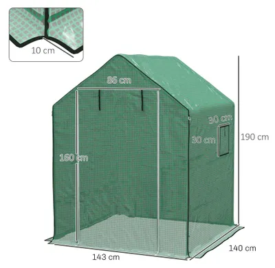 Image de Film de remplacement pour serre - Film plastique pour serre - Adapté pour une serre de 140 x 143 x 190 cm - Avec fenêtre - Porte avec fermeture éclair - Résistant aux UV - Imperméable - Vert clair