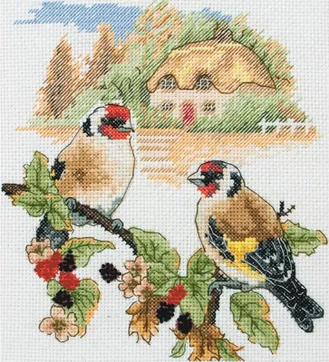 Produktbild von Kreuzstich-Set „Herbstliche Erlenzeisige“, 19,5 x 16,5 cm