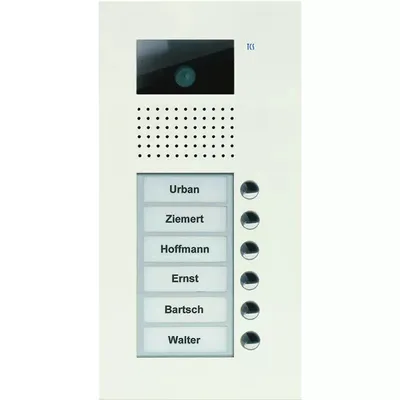 Produktbild von Video Außenstation Serie AVU mit 6 Klingeltasten (rechtsbündig), 1-spaltig, UP weiß TCS AVU14060-0019