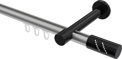 Produktbild von Interdeco Innenlaufstange / Gardinenstange mit Innenlauf Silbergrau / Schwarz, Typ Prestige Zoena (Glitzerzylinder), 20 mm Ø 1-läufig, 480 cm