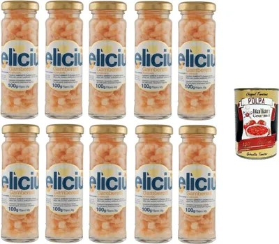 Produktbild von Delicius Gamberetti Al Naturale Natural Garnelen 10x100gr + Italian Gourmet polpa 400g