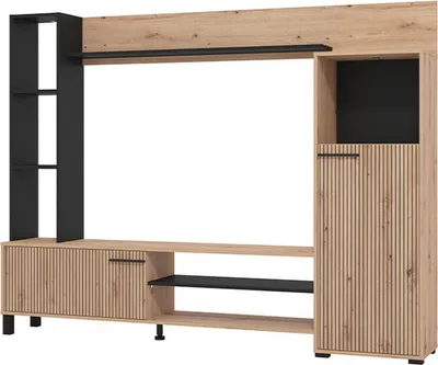 Immagine prodotto di Dmora Parete Attrezzata Rovato 208x33x158h cm Marrone Rovere Nodi, 8 Ripiani 9 Vani