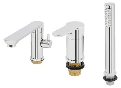 Produktbild von Badewannenarmatur - Mischbatterie mit Handbrause - Ausziehbar 60–80 cm - Einhebel - Warm/Kalt - Keramikkartusche - 12,7 mm Anschluss - Poliert - Silber
