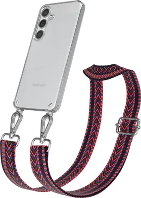 Produktbild von EAZY CASE Handykette - Verstellbarer Trageriemen kompatibel mit Samsung Galaxy S24, Handykordel mit transparenter Silikon-Hülle, Band in Rosa