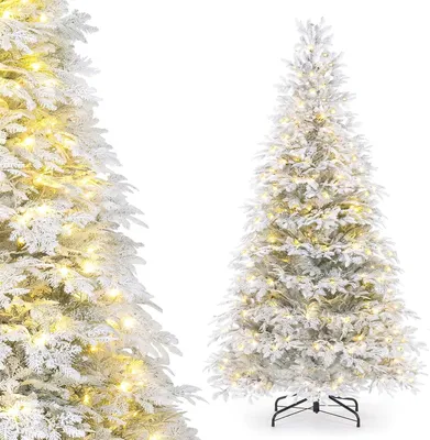 Productafbeelding van COSTWAY Kunstkerstboom, 180 cm, dennenboom met sneeuwdecoratie, kunstboom met 210 LED-lampjes (inclusief 9 lichtmodi), 337 takpunten, geheugenfunctie en voet