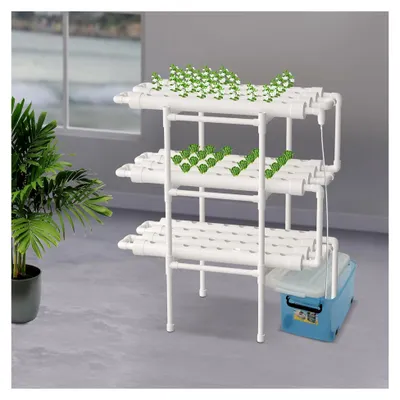 Produktbild von Hydroponisches Anbausystem Grow Kit für Gemüse im Garten - 3 Ebenen mit 108 Löchern und 12 Rohren