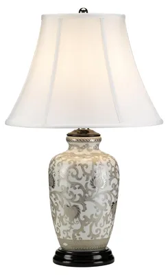 Zdjęcie produktu dla Lampa stołowa porcelanowa Silverthistle biało-srebrna 1xE27x60W porcelana wym:58x36x16cm IP20 Elstead