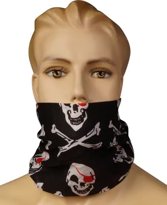 Produktbild von BestSaller 1327 Piraten-Tuch für Kinder, Halstuch, Kopftuch, 100% Baumwolle, mit Totenkopf, schwarz/weiß/rot