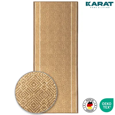 Produktbild von Karat Läufer Olymp, Flur Teppichläufer im Rauten Design, rutschhemmender Gelrücken, Polyamid Flurläufer für Flur & Wohnzimmer - Beige, 80x300 cm