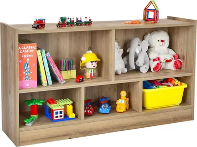 Produktbild von GOPLUS Kinderregal, Kinder Bücherregal mit 5 Fächern, Rutschfesten Fußpolstern & Abgerundeten Ecken, Spielzeugregal, 112 × 30,5 × 61 cm, Natur (Natur)