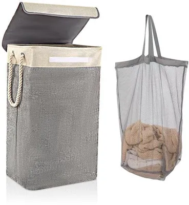 Image de Grand panier à linge pliable beige/gris 84 L