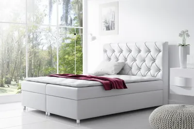 Image de Chesterfield Bett : Lit boxspring moderne, lit double, lit rembourré, dimensions 200x200