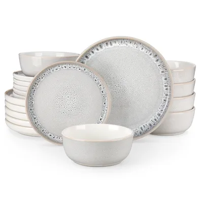Image de Service de table en céramique stoneware, 18-St Kombiservice, Set de vaisselle avec bols à céréales, assiettes à dessert et assiettes à manger pour 6 personnes, Beige