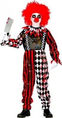 Produktbild von Verrückter Rot-Weißer Killerclown mit Kragen Kinderkostüm Größe: XL / 14-16 Jahre