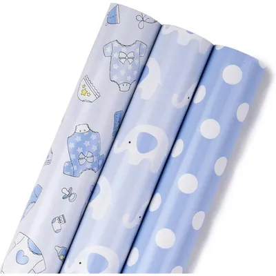 Productafbeelding van Cadeaupapier, mini-rol, babyjongensmotief, 43,2 cm x 3,05 m, blauw