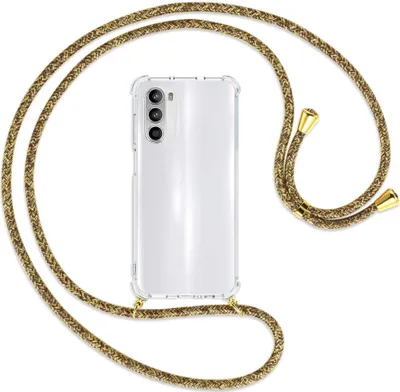 Produktbild von Handykette Backcover-Schutzhülle mit Band (Metall goldfarben) für Motorola Moto G52 / G82 - braun+beige