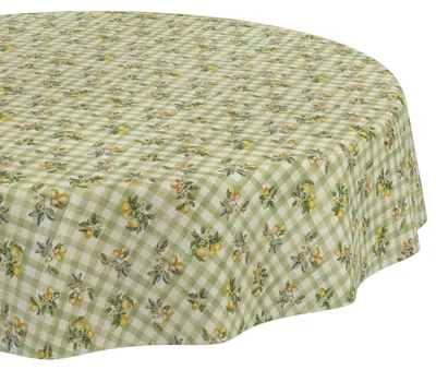 Produktbild von Tischdecke 100x100cm Rund Grün Barcelona Stoff Premium Karo Zitrone wasserabweisend pflegeleicht Schnittkante