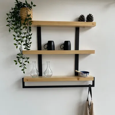 Produktbild von Wandregal Nykøbing mit 3 Regalböden Wandboard 67,5 x 79 x 8,5 cm Dekoregal CD-Regal Schweberegal für Wohnzimmer Schlafzimmer Natur/Schwarz