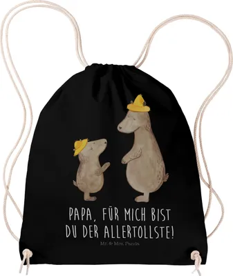 Produktbild von Mr. & Mrs. Panda Säckchen Bären mit Hut - Schwarz - Geschenk, Sportbeutel, Family, Jutebeutel, Vater, Muttertag, Turnbeutel, wander rucksack, gym, Bär, tasche, Vatertag