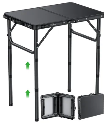 Image de Table de camping pliante, 58 x 40 cm, avec 3 hauteurs réglables (26/48/70 cm), table d'appoint portable, noire