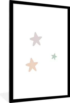 Produktbild von MuchoWow® Gerahmtes Poster Sterne - Pastell - Mädchen - Jungen - Kinder 60x90 cm - Poster mit Schwarzem Bilderrahmen Wandposter Rahmen Foto Bilder - Dekoration - Wandposter Wohnzimmer - Hochwertig