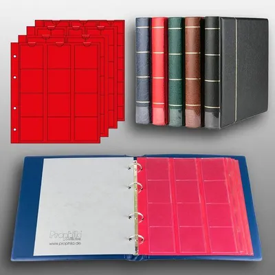 Produktbild von Prophila Collection Münz-Album mit 4 Hüllen (rote Zwischenblätter) für 110 Münzen