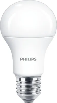 A Philips LED light bulb on a white background.