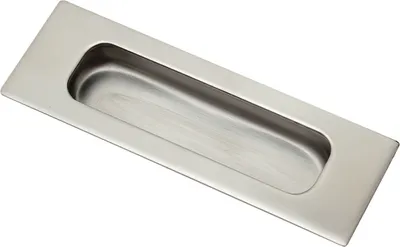 A rectangular recessed handle with a brushed metal finish, shown on a white background.