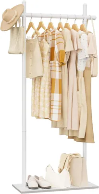 Imagen del producto de Perchero de pie metálico con base rectangular, de 175 cm de altura, color blanco, para abrigos y bolsos