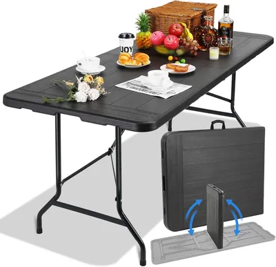 Produktbild von Klapptisch – Gartentisch und Campingtisch für 10 Personen mit Tragegriff – Dunkelgraue Holzoptik