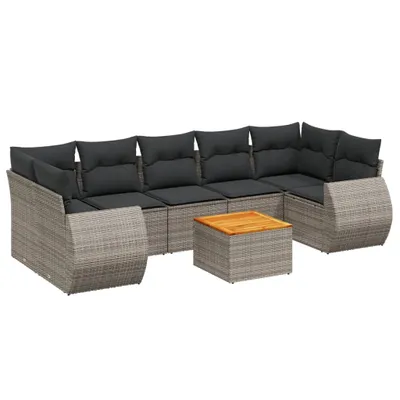 Produktbild von 8-tlg. Garten-Sofagarnitur mit Kissen Grau Poly Rattan