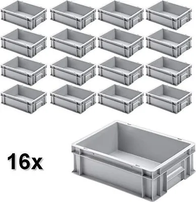 Produktbild von 16x Euro-Stapelbehälter mit 2 Griffleisten, LxBxH 400x300x120 mm, 11 Liter, grau
