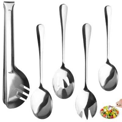 5er Set Große Servierlöffel aus Edelstahl, Silber