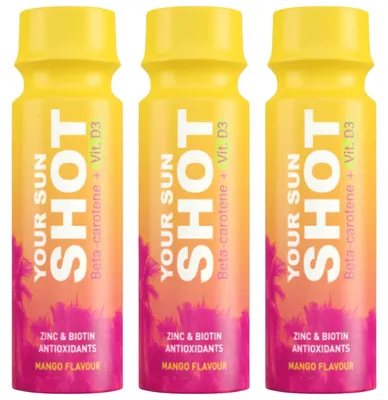 Imagen del producto de Bebidas bronceadoras "Sun Shot Mango" con vitamina D3, 80 ml x 3 unidades