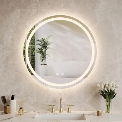 Produktbild von LED-Badezimmerspiegel - Rund 50 cm - Hinterleuchtet - Beschlagfrei - Dimmbar - Touch-Bedienung - EU-Stecker 220–240 V - Weiß