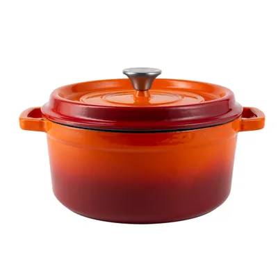 Image de Marmite rétro en fonte avec couvercle 4,3 l Orange Ombre Vintage Cuisine
