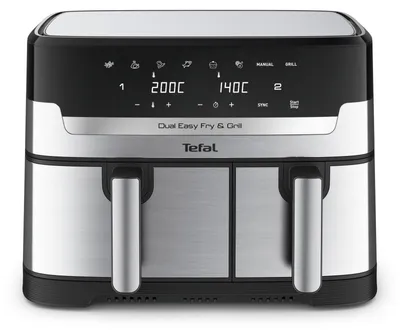 Obrázek produktu pro Tefal Dual Easy Fry & Grill EY905D, Horkovzdušná fritéza, 8,3 l, Dvojitý, Nerezová ocel, Dotyk, Samostatné