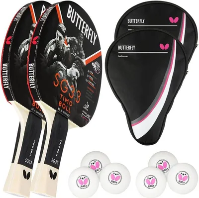 Produktbild von Butterfly 2x Timo Boll SG33 Tischtennisschläger + 2x Tischtennishülle Drive Case + 6x 40+ 3*** Tischtennisbälle