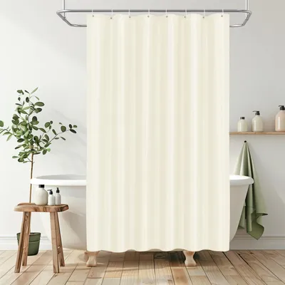 Produktbild von Duschvorhang aus Polyester, 120 x 180 cm, schimmelresistent, wasserdicht und waschbar, mit 8 Haken, beige.