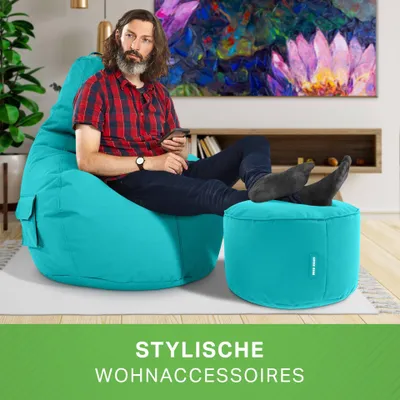 Produktbild von Green Bean® Sitzsack mit Rückenlehne + Hocker "Cozy+Stay" 80x70x90cm - Gaming Chair mit 230L EPS Perlen Füllung - Türkis