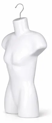 Image de 1 x Torse de jeune fille de 60 cm, blanc – Torse de femme en plastique, demi-torse – Torse de jeune fille, demi-coque, mannequin de vitrine avec crochets, torse décoratif