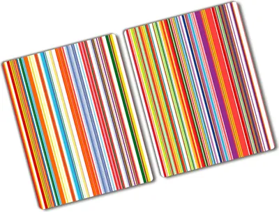 Produktbild von Tulup Glas Herdabdeckplatte - 2x40x52 cm - Glaskeramikkochfeld-Abdeckung Spritzschutz Glasabdeckplatte Kochplattenabdeckung und Schneidebrett - Zweiteilig - Kunst: modern & klassisch - Farbige Streifen - Mehrfarbig