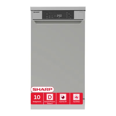 Produktbild von SHARP QW-NS1DF47DS-DE Freistehender Geschirrspüler (45cm), (10 Gedecke, EEK D), (5 Programme, AquaStop), Silber