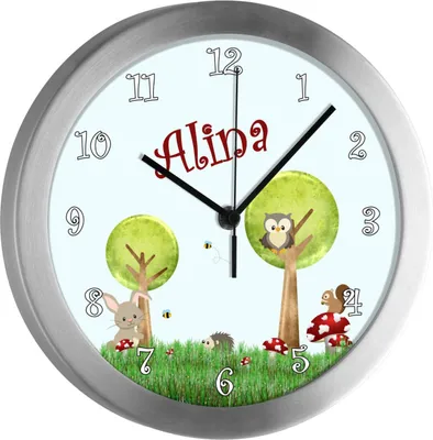 Produktbild von Kinderzimmer Funkwanduhr, Funkuhr Wanduhr Kinder, Waldwiese 25 cm