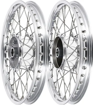 Obrázek produktu pro Sada: Kolo s 2x ladením 1,5 x 16" hliníkové leštené + nerezové paprsky - pro Simson S51, S50, KR51 Schwalbe, SR4